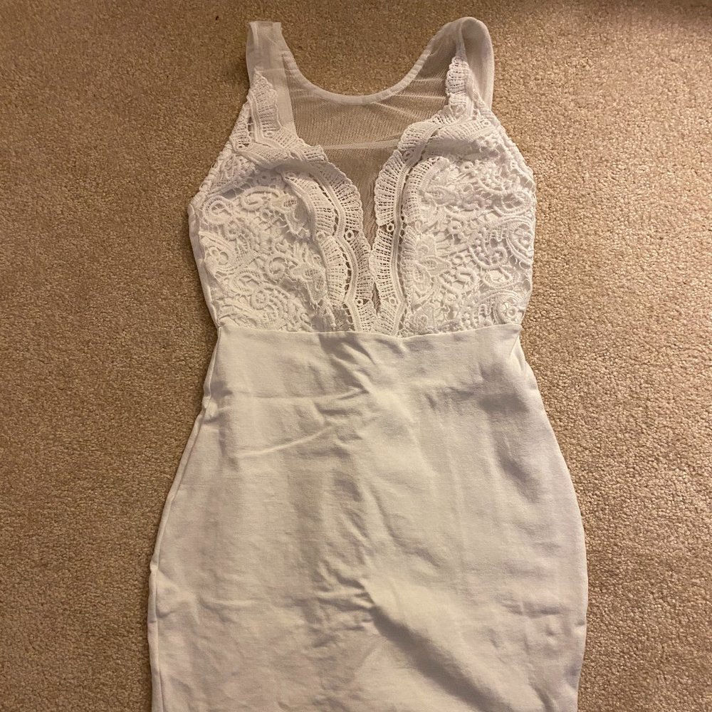 Lulus COQUINA WHITE LACE BODYCON DRESS - XS